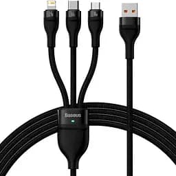 Кабель Baseus Flash Series II One-for-three Fast Charging Data Cable USB to M+L+C 66W 1.2 м чорний