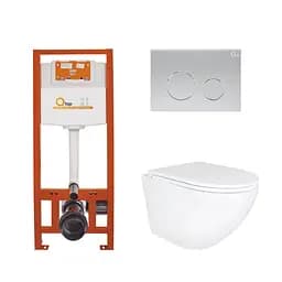 Набор: Qtap Robin Ultra Quiet унитаз подвесной QT1333046EUQW + Nest комплект инсталляции 4в1 (круглая клавиша Satin) QT0133M425 + QT0111M11111SAT