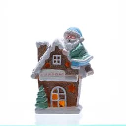 Новорічна декоративна фігурка з підсвічуванням Будиночок з Сантою Yiwu CR-6-6 з порцеляни 14 × 9 × 20 см 