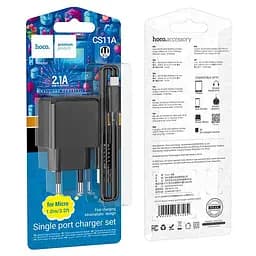 Мережевий зарядний пристрій з кабелем Hoco CS11A Ocean single port charger set(Micro) 10. 5W чорний - мініатюра 2