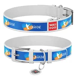 Нашийник для собак шкіряний Waudog Design з QR-паспортом "Прапор" XL Ш 35 мм Д 46-59 см білий