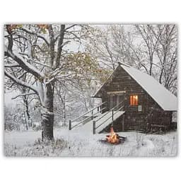 Картина зі світловими ефектами Devilon Зимовий будинок зі світлим вікном і вуличним вогнем 3 LЕD лампи що мерехтять 30х40 см (940164)