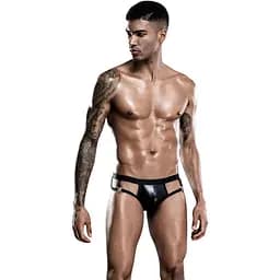 Лаковые мужские трусы JSY с открытой попкой, One Size Black