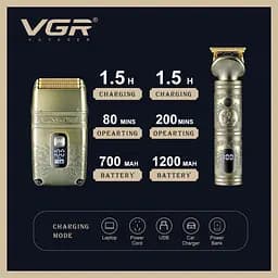 Шейвер-тример VGR V-649 Shaver Set, електробритва з насадками, чоловіча, акумуляторна, з дисплеєм - мініатюра 3