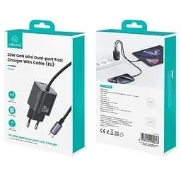 МЗП Usams US-CC261 GaN JC Ser. 20W (2USB-C) + кабель Type-C to Type-C Black - мініатюра 4