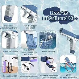 Електричний водяний пістолет високого тиску для дітей і дорослих Glock Water Gun синій - мініатюра 2