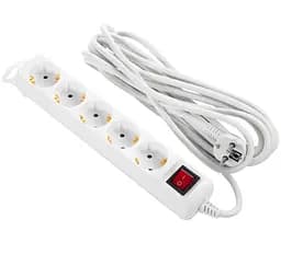 Мережевий фільтр 5XSchuko з вимикачем, 3G*1.5мм, 5м, white (2E-U05ES15M5)