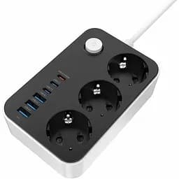 Фільтр живлення ColorWay 20W (3 USB-A + 3 TYPE-C) 3 розетки, 6 USB, 2 м, чорний (CW-CHE36PDB)