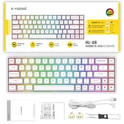 Игровая магнитная клавиатура E-Yooso HZ-68 / Pink Magnetic Switch / RGB / 8К / Hall Switch / White