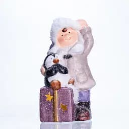 Новорічна фігурка з підсвіткою Дівчинка з пінгвіном із порцеляни 9×10×19 см Yiwu CR-5-6