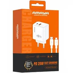 МЗП Amaya E77D PD20W+QC3.0 (1USB-A/1C) + кабель USB to Type-C White - мініатюра 2