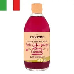 Органический уксус De Nigris яблочный с медом и клюквой, 500 мл (774854)