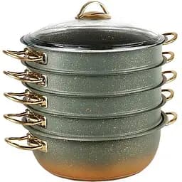 Мантоварка-пароварка OMS Collection 6091-C 28 см 5.8 л с гранитным покрытием 6 предметов зеленая