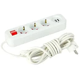 Електричний подовжувач з вимикачем на 3 розетки та 2 USB із заземленням 5м