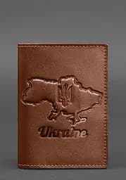 Кожаная обложка для паспорта с картой Украины светло-коричневый краст