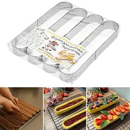 Металеві овальні формочки порційні для еклерів, тістечок та тарталеток 20х4х2.5 см (набір з 4 штук), Master Class Сірий 87229