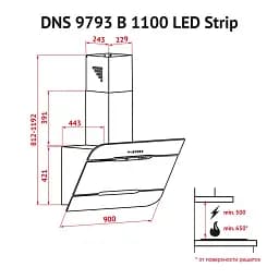 Витяжка декоративна похила Perfelli DNS 9793 B 1100 BL LED Strip - мініатюра 8