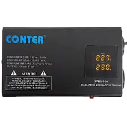 Стабілізатор напруги релейний Conter SVRS-500 375Вт,500ВА 150–270V однофазний, LED дисплей, 2 євророзетки, захист від перевантажень