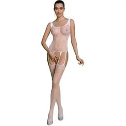 Бодістокінг Passion ECO BS007 з доступом силуетний малюнок імітація підв'язок S/M/L white