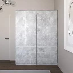 Шафа для одягу Vays зі штангою та полицями, 6 шухляд, комплект з 2 шаф R9+R16 Бетон-Білі планки