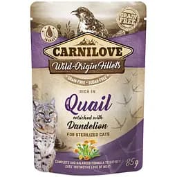 Влажный корм для стерилизованных кошек Carnilove rich in Quail enriched with Dandelion в соусе с перепелом и одуванчиком 85 г