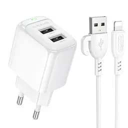 Зарядний пристрій з кабелем- адаптер мережевий Borofone BAS41A 2 виходи USB + micro кабель - SET білий - мініатюра 4