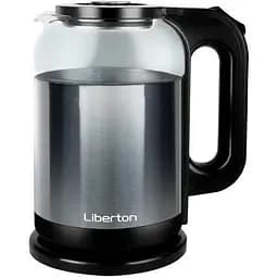 Електрочайник Liberton LEK-6829, чорний/Inox, 1500W, 1.8л, дисковий, подвійна стінка (нержавіюча сталь+скло), LED-підсвічування,