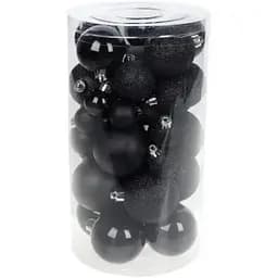 Набір чорних ялинкових куль 40 шт 3 см 4 см 5 см 6 см з гліттером та перламутром пластикові у прозорій тубі