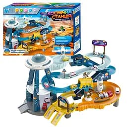 Трек WToys 17040 (8) с подъемником, подсветкой и звуковыми эффектами, 4 машинками и серпантином.