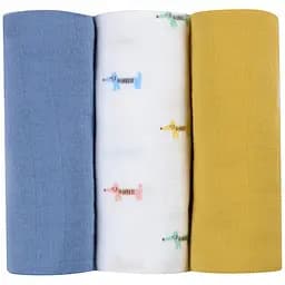 Багаторазова пелюшка Beaba Песики, муслін, 70х70 см, синій з жовтим, 3 шт. (920343)