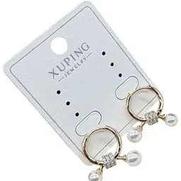Сережки кільця з перлинами Xuping висячі з камінням з перламутром під золото