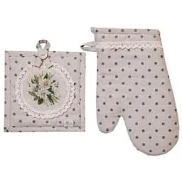 Набор перчатка и прихватка Прованс Винтаж Горошки зеленый (39338)