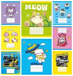 Зошити учнівські 12 аркушів коса лінія Тверда Мікс 4, 25 шт. в упаковці