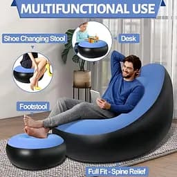 Надувний диван із пуфом Air Sofa / Надувне велюрове крісло з пуфиком + насос - мініатюра 5