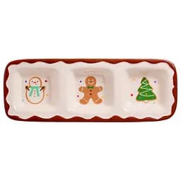 Менажниця новорічна порцелянова Yiwu Merry Christmas на 3 секції для закусок 30×11×2.5 см CR-1-41