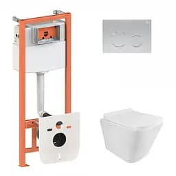 Набор Qtap инсталляция 3 в 1 Nest QT0133M425 с панелью смыва круглой QT0111M11111SAT + унитаз с сиденьем Tern QT1733052ERW, Белый