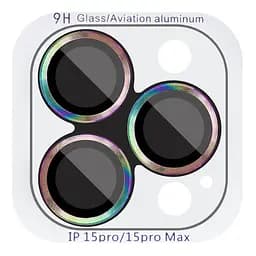 Захисне скло Metal Classic на камеру (у упак.) для Apple iPhone 15 Pro (6.1) / 15 Pro Max (6.7) Бузковий / Rainbow