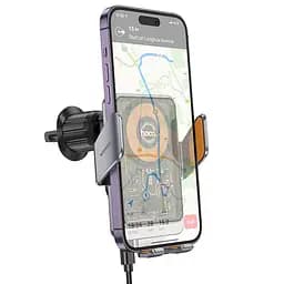 Автотримач з БЗП Hoco HW7 Transparent Discovery Edition (air outlet) Metal gray - мініатюра 2