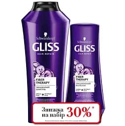Набір Gliss Fiber Therapy: Шампунь, 400 мл + Бальзам, 200 мл, для виснаженого після фарбування волосся