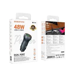 Адаптер автомобільний Borofone Fresh dual port PD car charger BZ32B |1Type-C/1USB, 48W/3A, PD/QC| - мініатюра 2