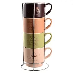 Набір чашок Limited Edition Morning Coffee на металевій підставці 340 мл 4 шт. (B248-E0963)