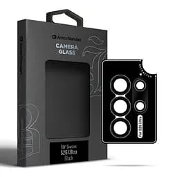 Захисне скло для камери Samsung Galaxy S26 Ultra 5G, Supreme BI, чорний колір, з рамкою, глянцеве скло для захисту лінз, протиударне, прозоре, з клейовим шаром по контуру, не впливає на якість фото, ArmorStandart (ARM90425)