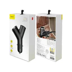 АЗП Baseus Y type dual USB + cigarette lighter extended car charger Black - мініатюра 3