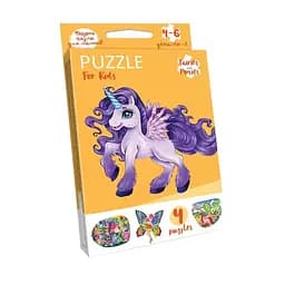 Дитячі пазли "Puzzle For Kids Єдиноріг фіолетовий" Danko Toys PFK-11, 4 картинки