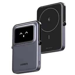Беспроводной магнитный павербанк Ugreen PB572 Qi2 10000 mah 20 W со сложной подставкой и TFT дисплеем серый