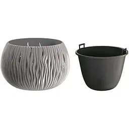 Горщик для квiтiв Prosperplast Sandy Bowl круглий з вкладишем, 370 мм, сірий (23148-405)