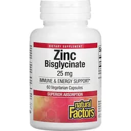 Цинк бісгліцинат Natural Factors Zinc Bisglycinate 25 мг 60 вегетаріанських капсул