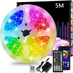 Світлодіодна стрічка 5 м, світлодіодні ліхтарі RGB з пультом дистанційного керування додатком, синхронізація кольору музики