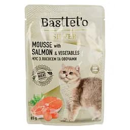 Вологий корм для котів Basttet'o Silver мус з лососем та овочами 85 г