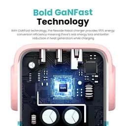 Мережевий зарядний пристрій Ugreen CD361 Nexode RG Robot Design GaN Fast Charger QC 4.0 65W рожевий/блакитний (35855) - мініатюра 2